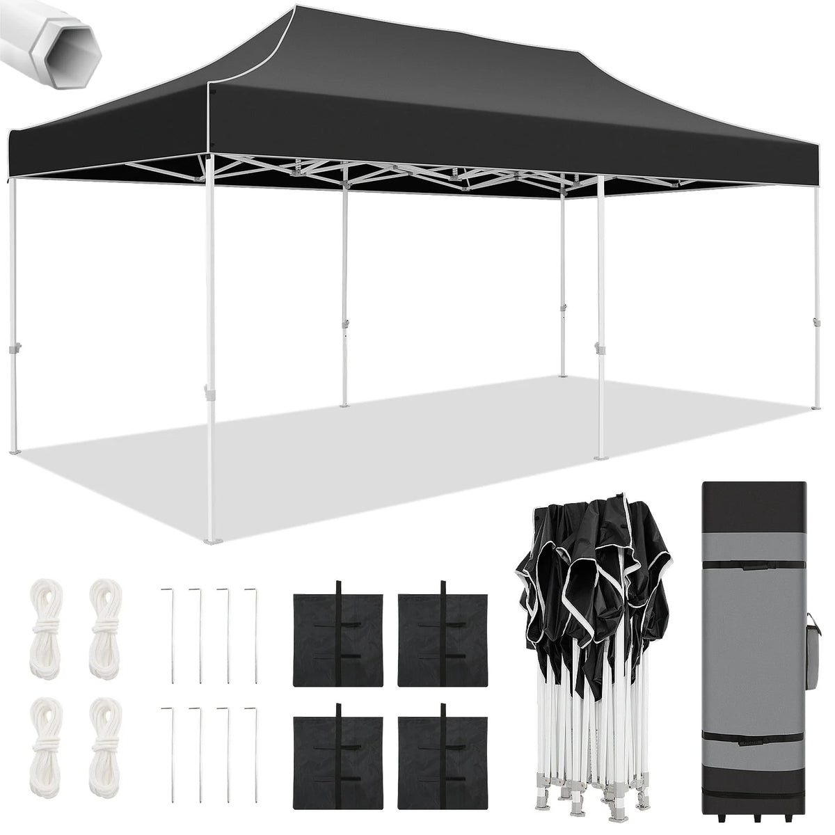 10'x20' Pop Up Canopy Tent with 3 Heights Adjustable, Black D34175