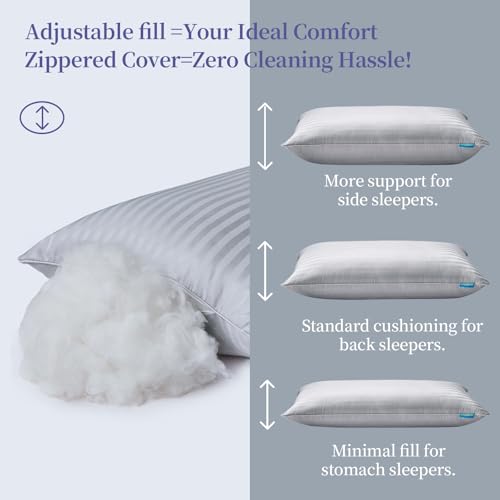 Queen Size Set of 2 Gray Down Alternative Pillows E778