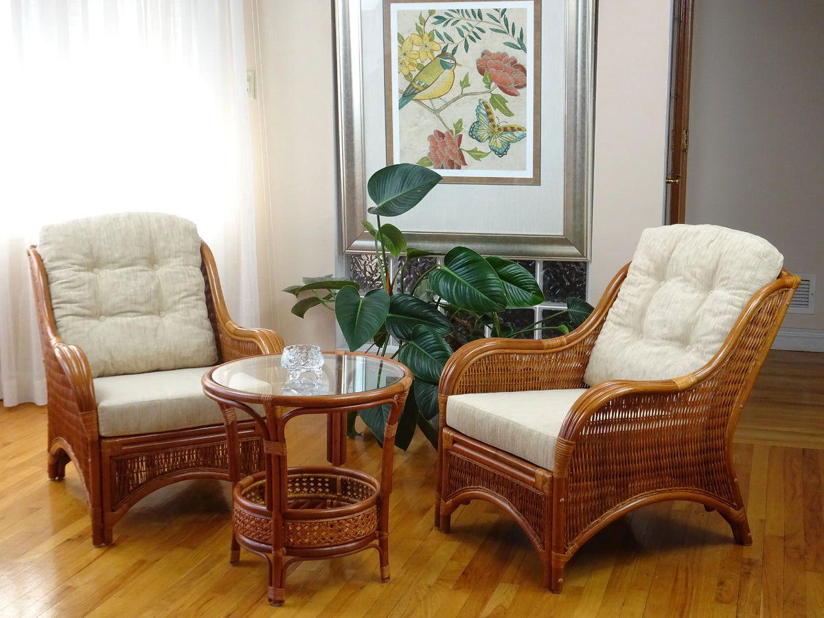 Natural Rattan Wicker Armchair with Cream Cushions S6594