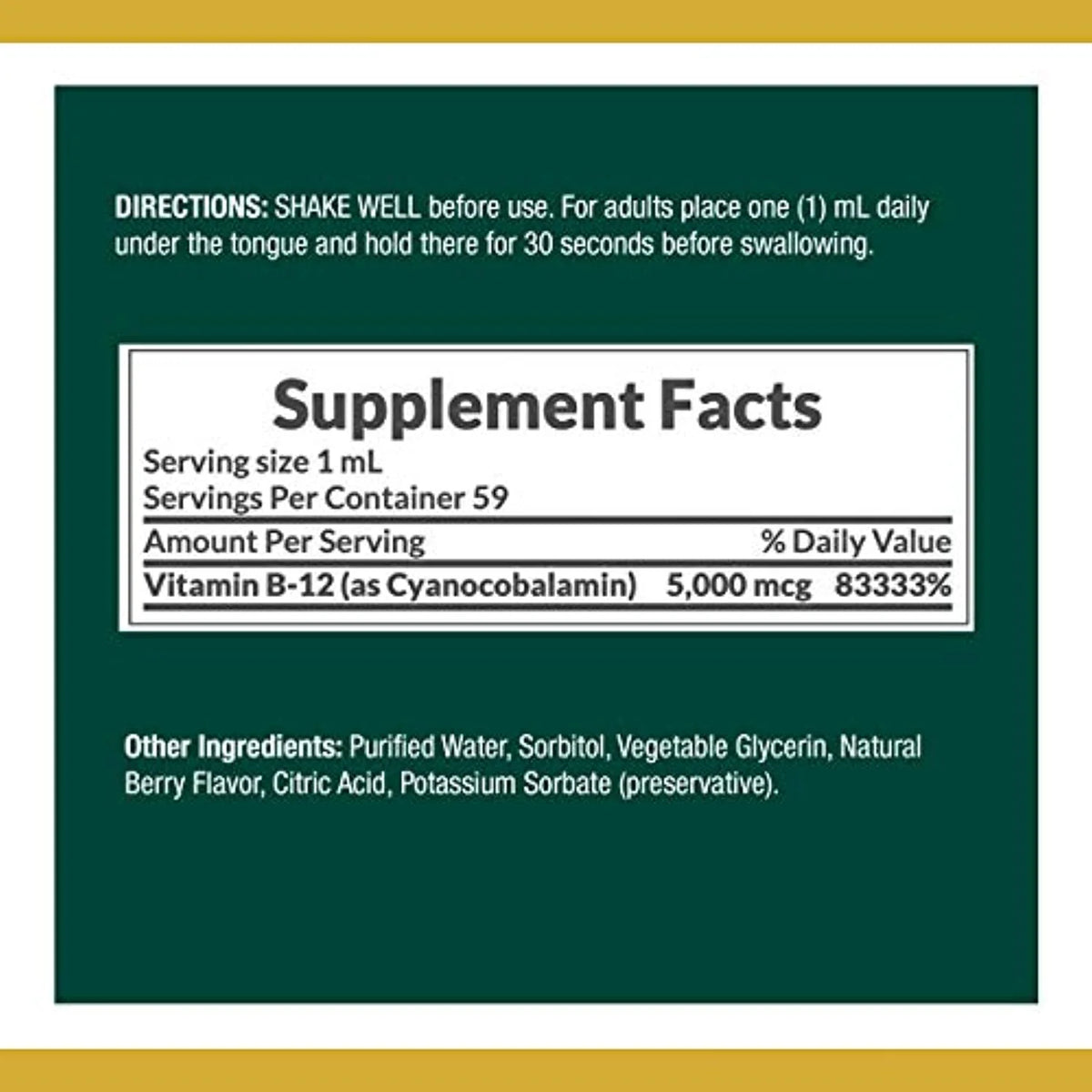 B-12 5000 Mcg Sublingual Liquid 2 Fl Oz H600