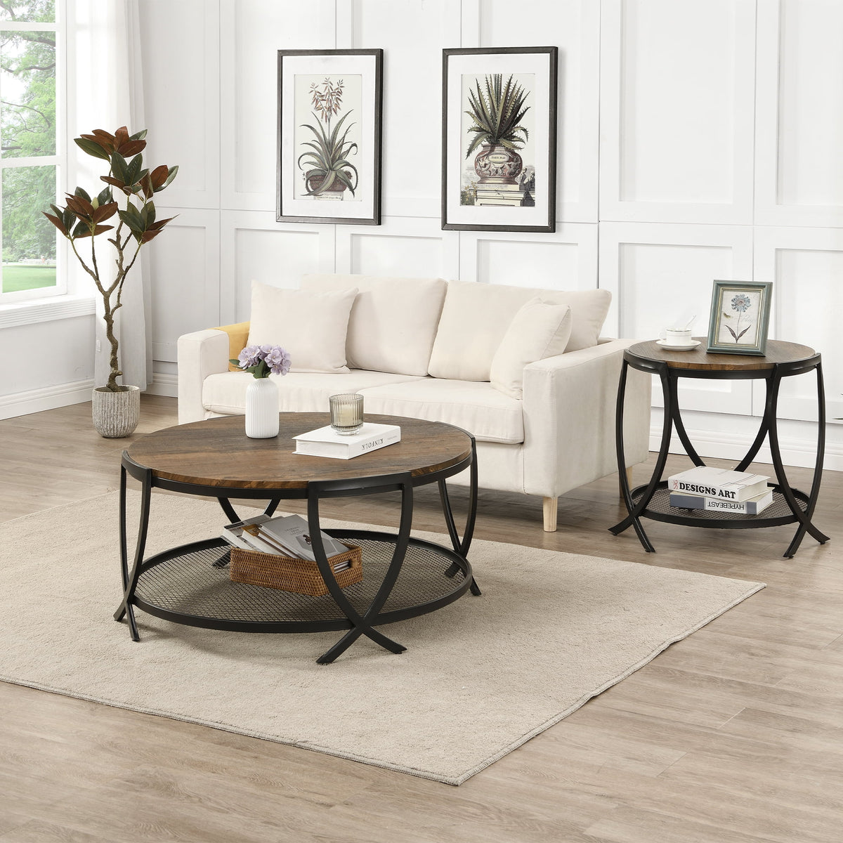 Brown 2-Tier Round End Table L353