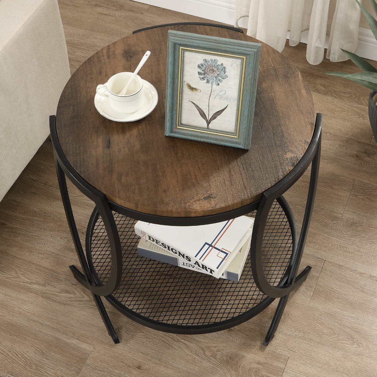 Brown 2-Tier Round End Table L353