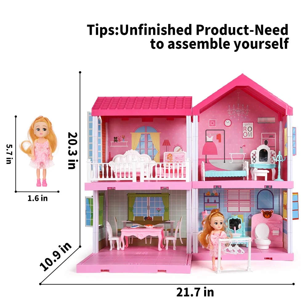 2-Story 4 Rooms Doll House with Furniture and Accessories U5241