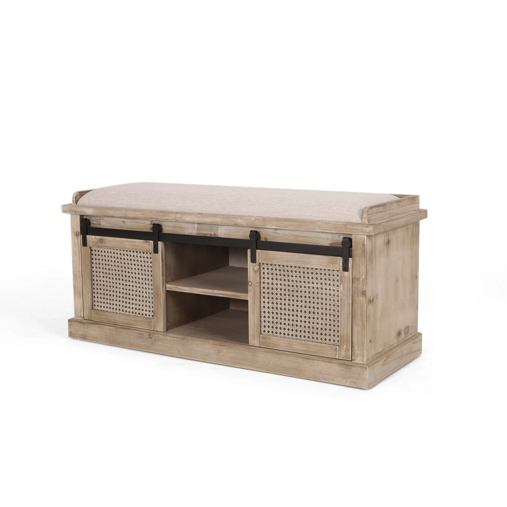 Rustic Storage Bench with Cushion U80725