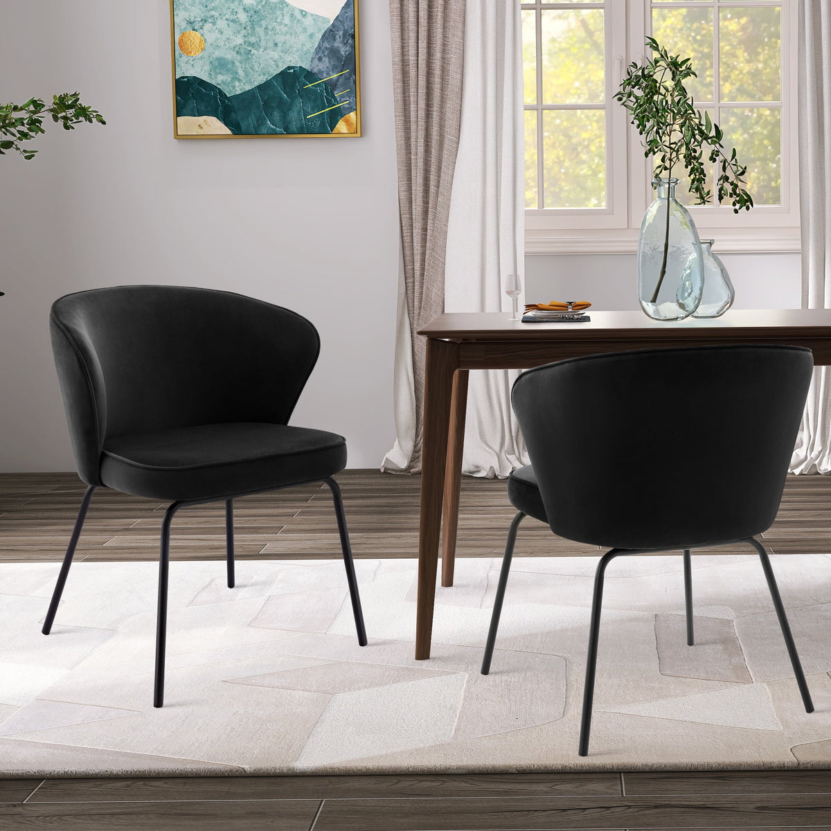Velvet Wingback Dining Chairs Set of 2 with Black Metal Legs X4700