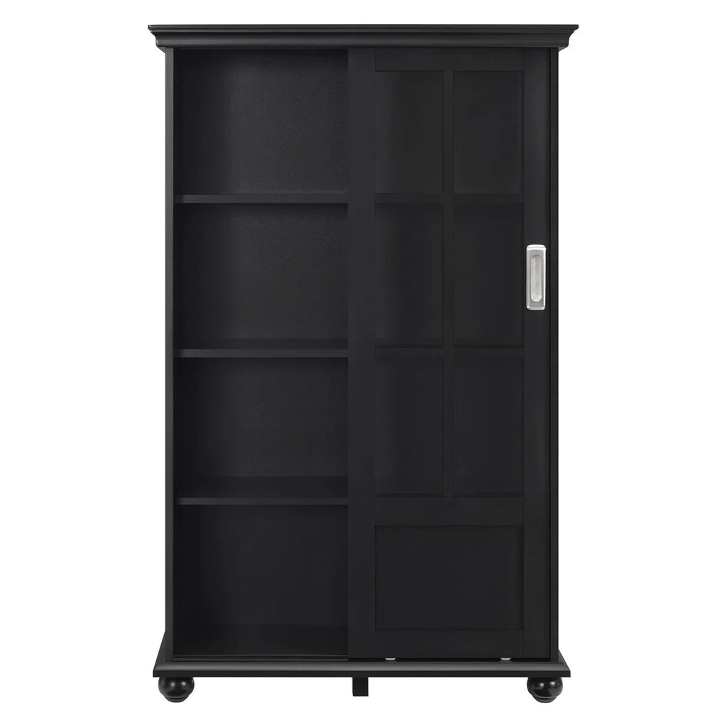 Black Bookcase with Sliding Glass Doors A406