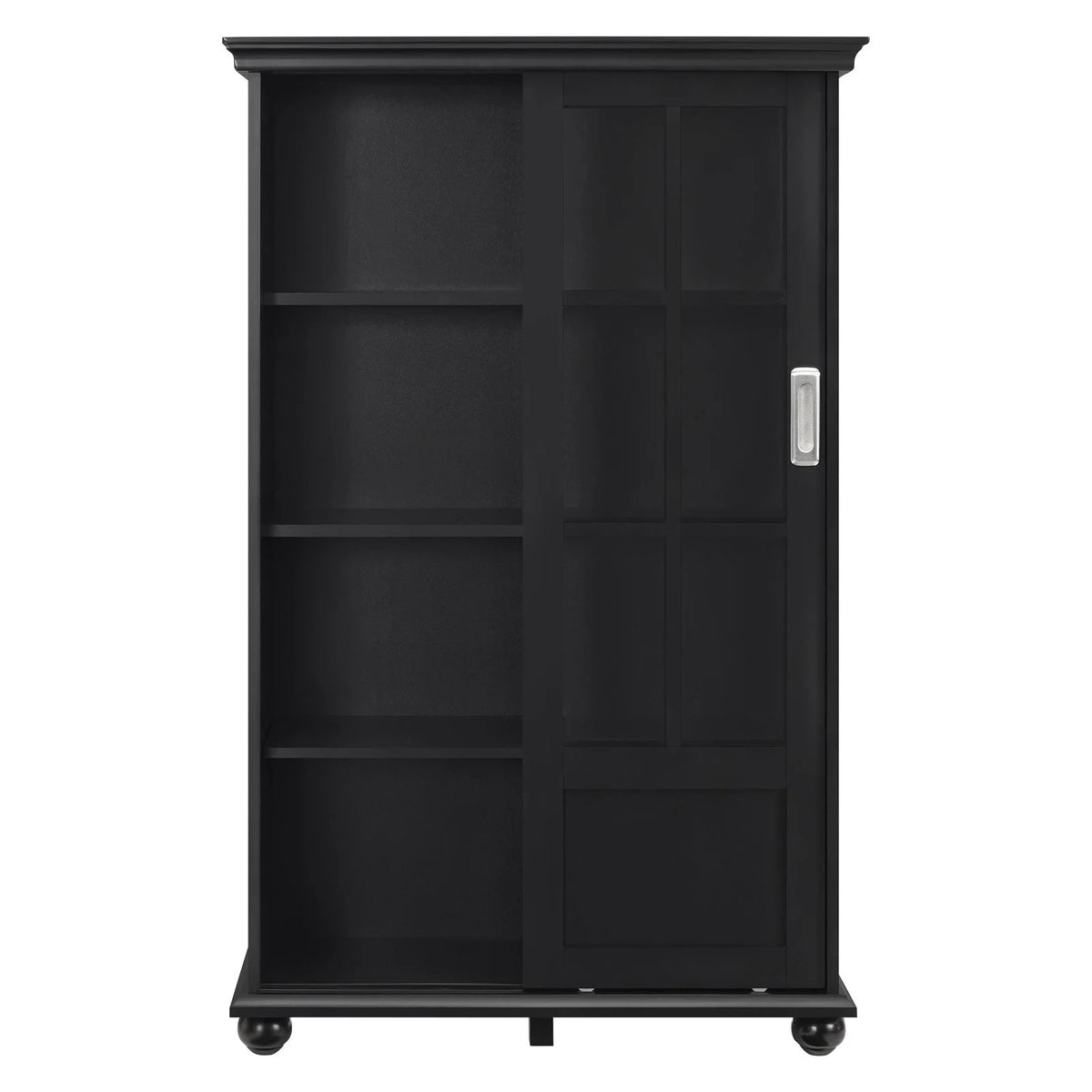 Black Bookcase with Sliding Glass Doors A406