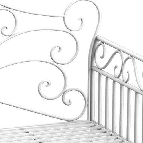Cream White Metal Garden Bench with Armrests U594705