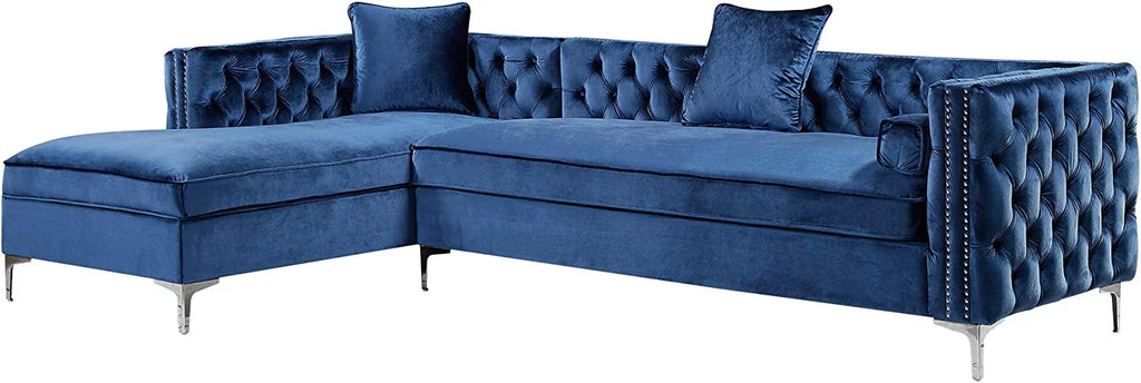 Navy Velvet Left Facing Chaise Sectional Sofa P80049