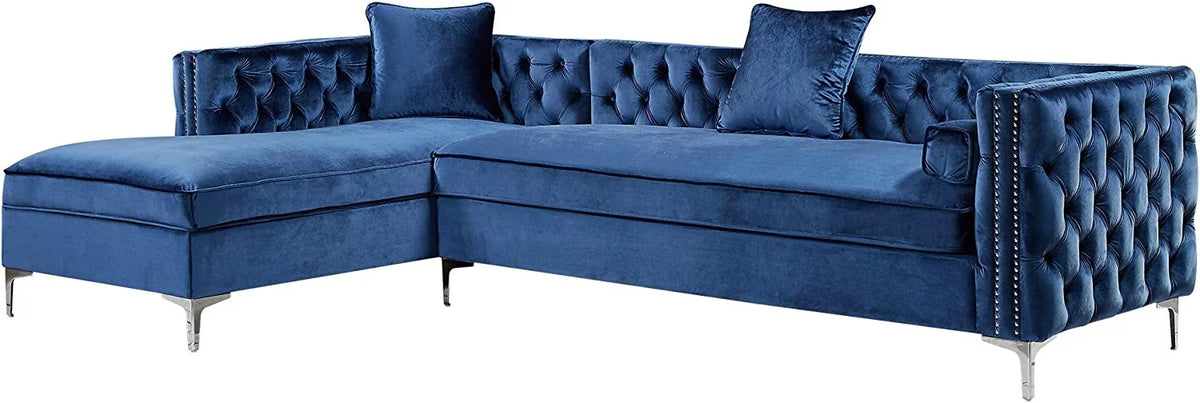 Navy Velvet Left Facing Chaise Sectional Sofa P80049