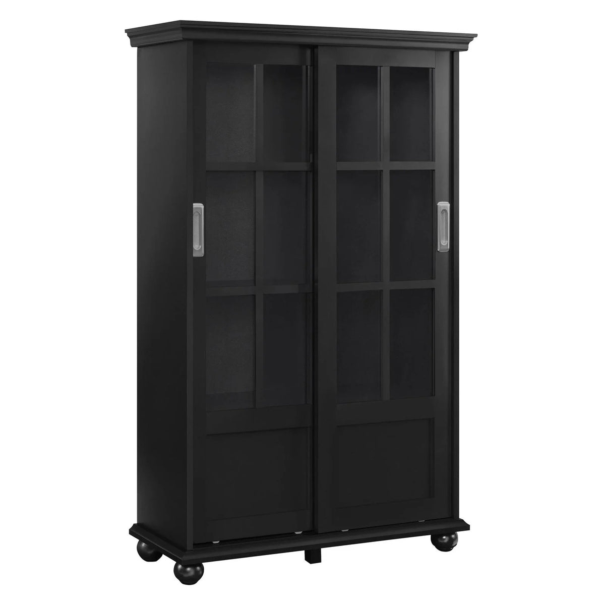 Black Bookcase with Sliding Glass Doors A406