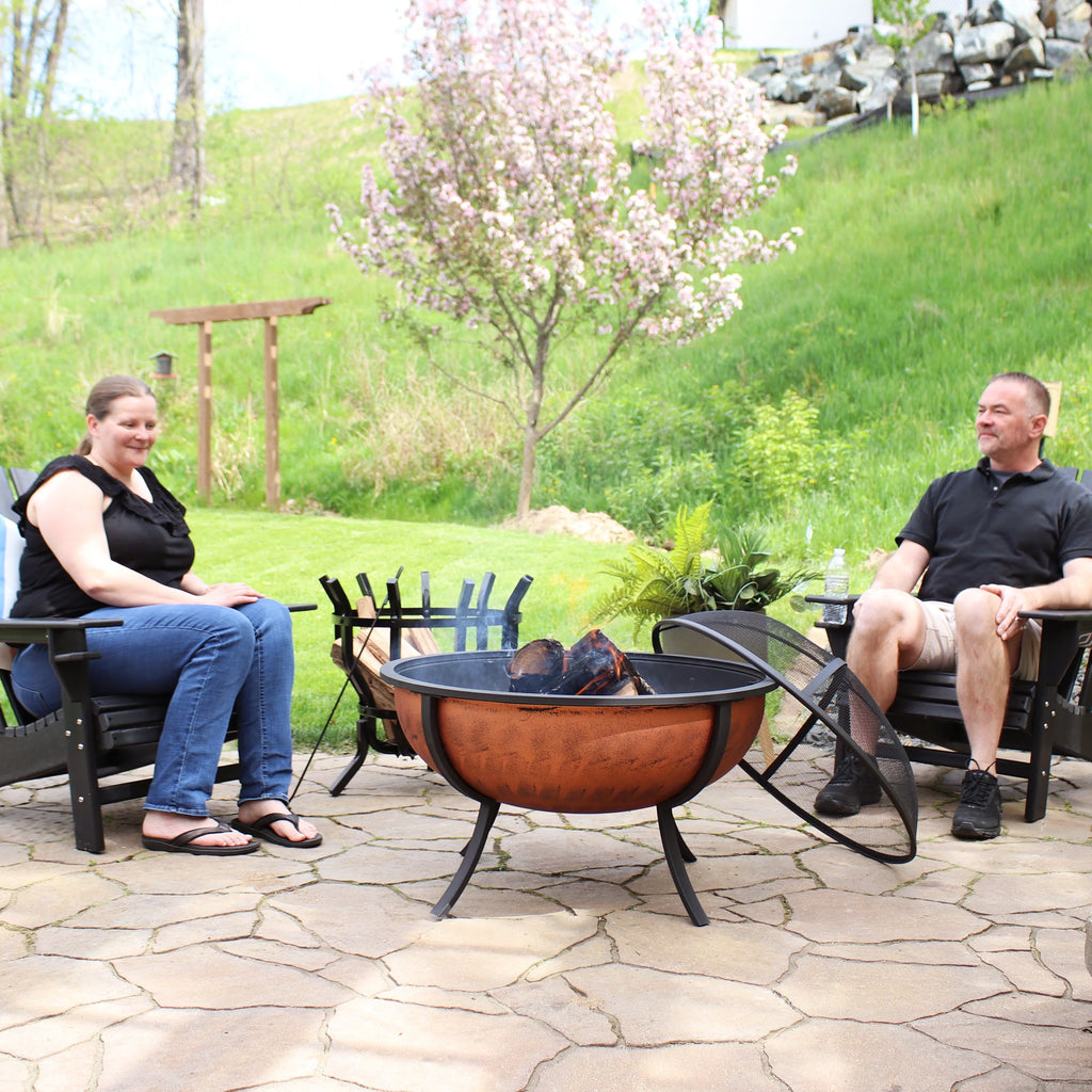 Copper Raised Outdoor Fire Pit Bowl with Spark Screen - 32" O4473
