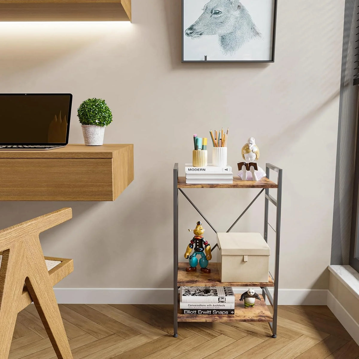 3 Tiers Rustic Brown Wooden Bookshelf N778