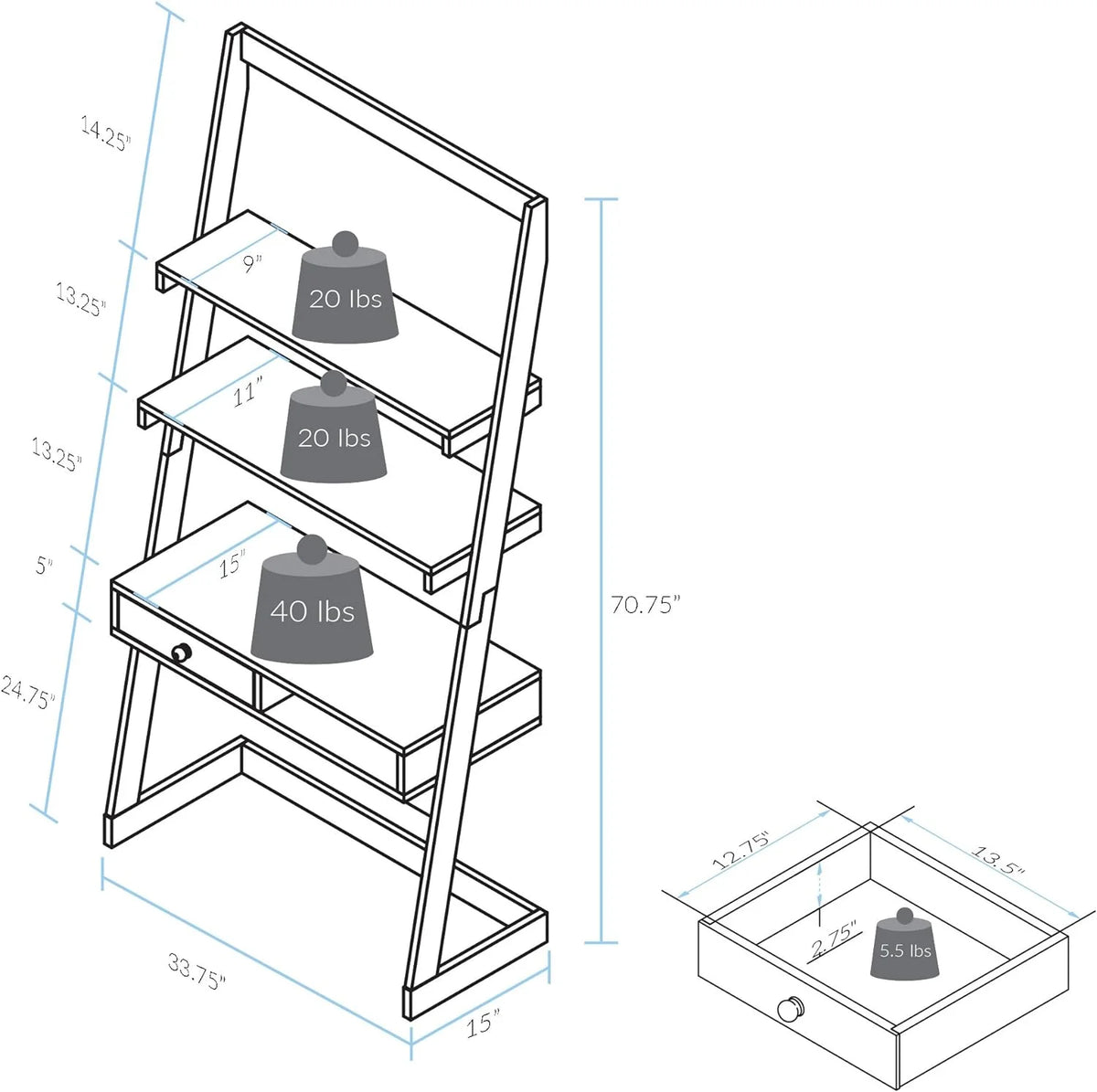 Ladder Desk with Drawer C595
