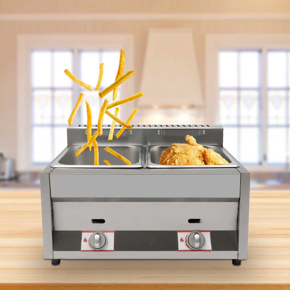 2 Burner Stainless Steel Gas Deep Fryer 12L R23329