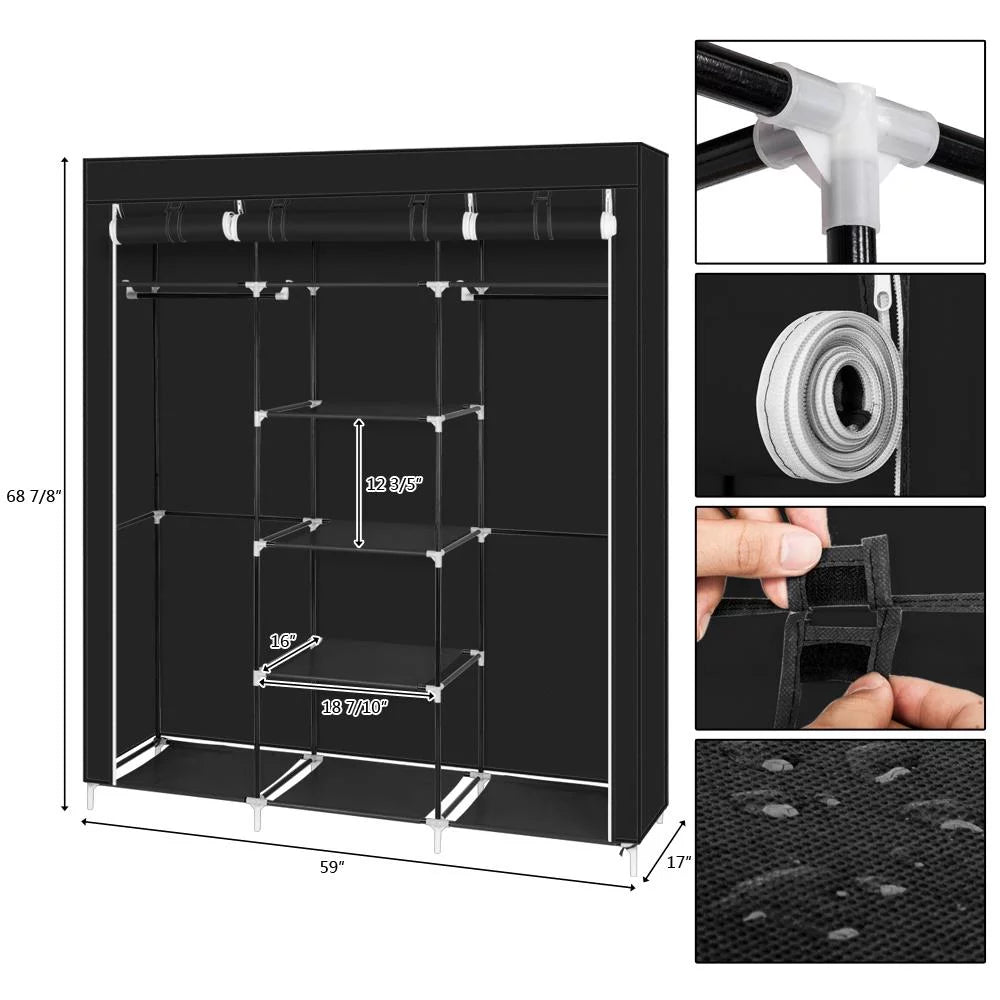 Black Fabric Wardrobe Closet Organizer W3358