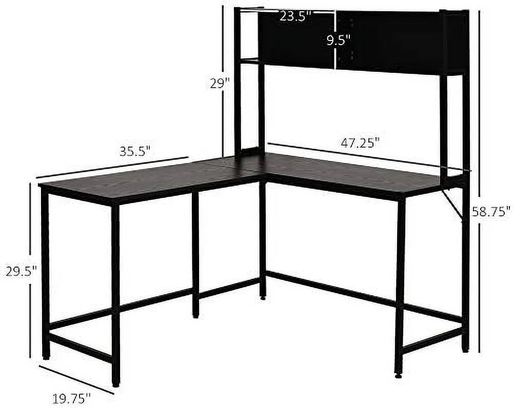 55 Inch L Shaped Computer Desk with Hutch Black R7905