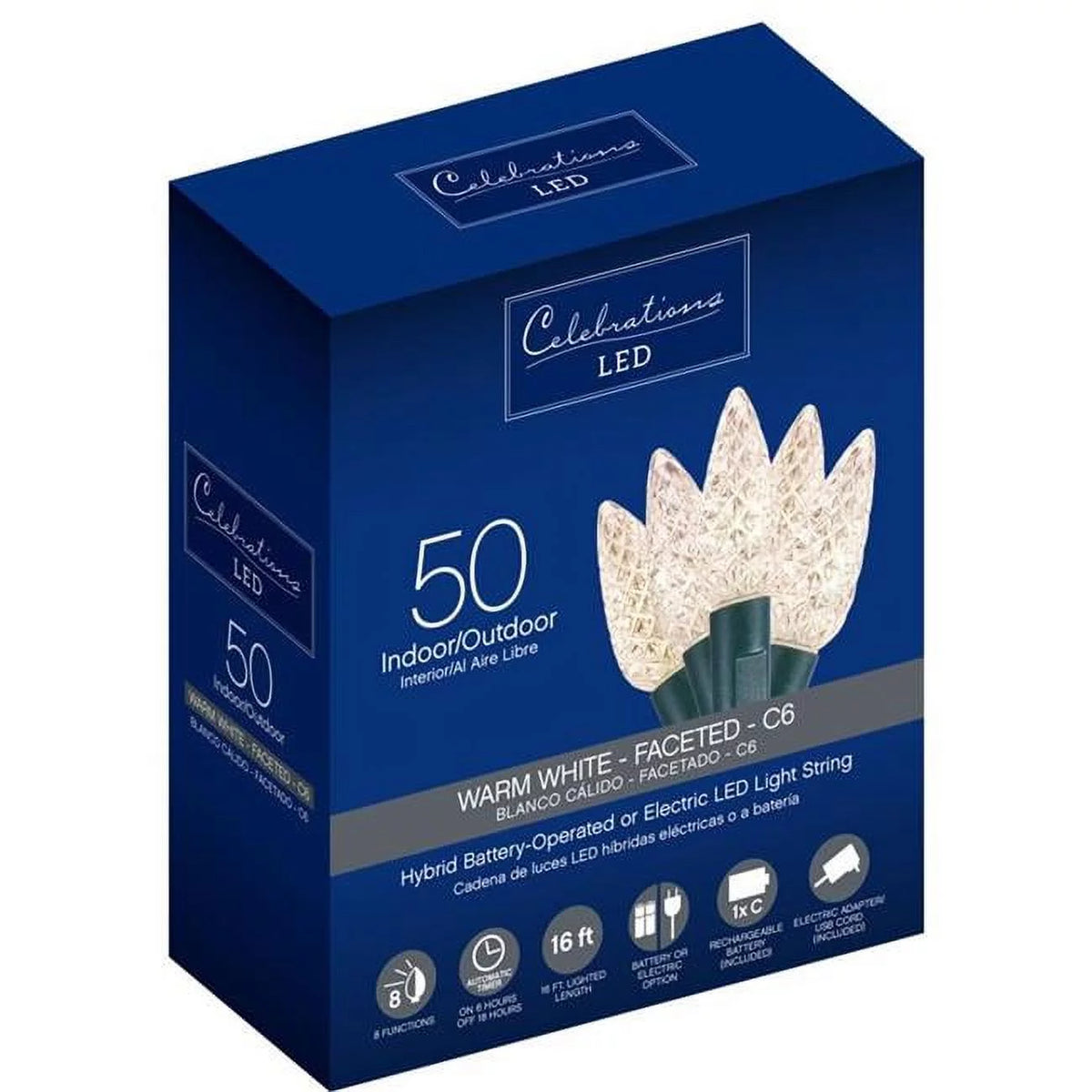 16 ft. LED C6 String Christmas Lights, Warm White - 50 Count Y312