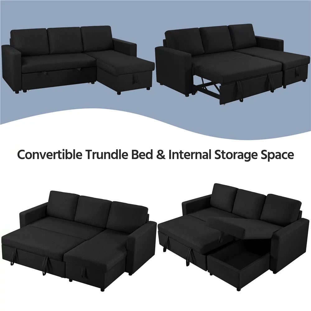 Dark Gray Reversible L-Shaped Sectional Sofa with Pull Out Bed N8868