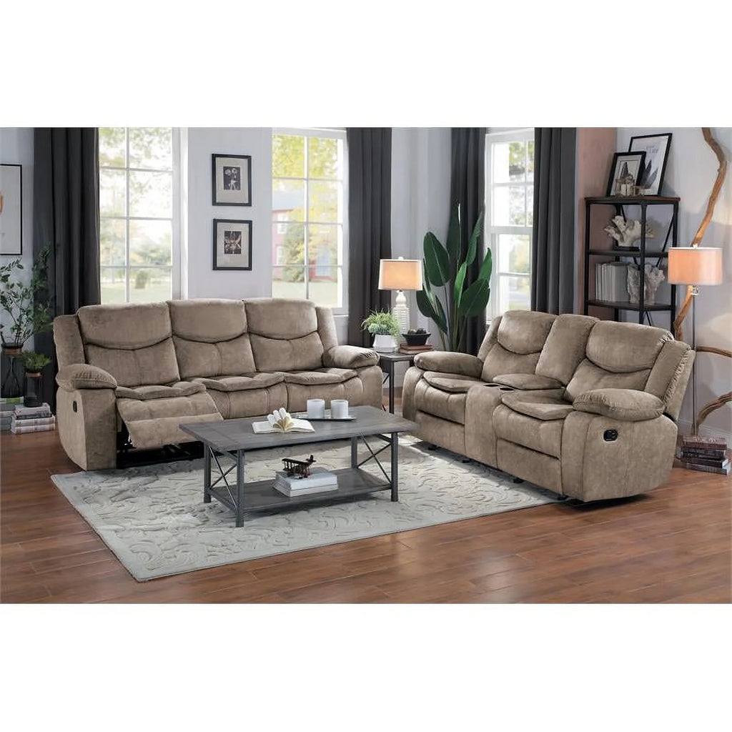 Brown Microfiber Double Reclining Sofa W873142