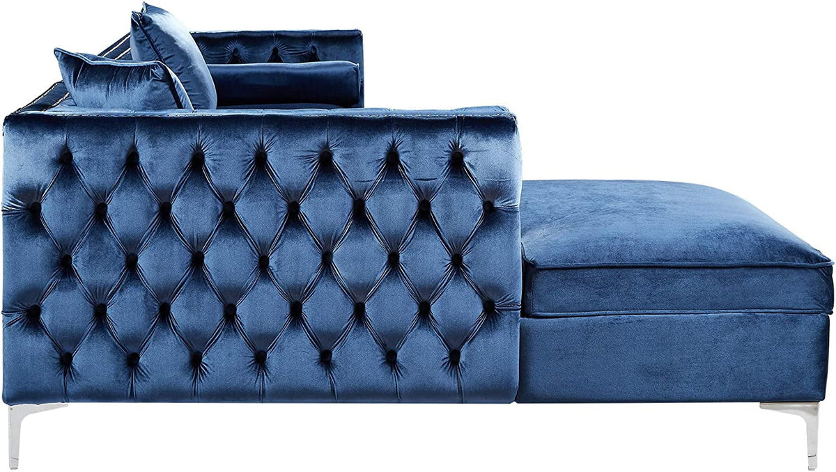 Navy Velvet Left Facing Chaise Sectional Sofa P80049