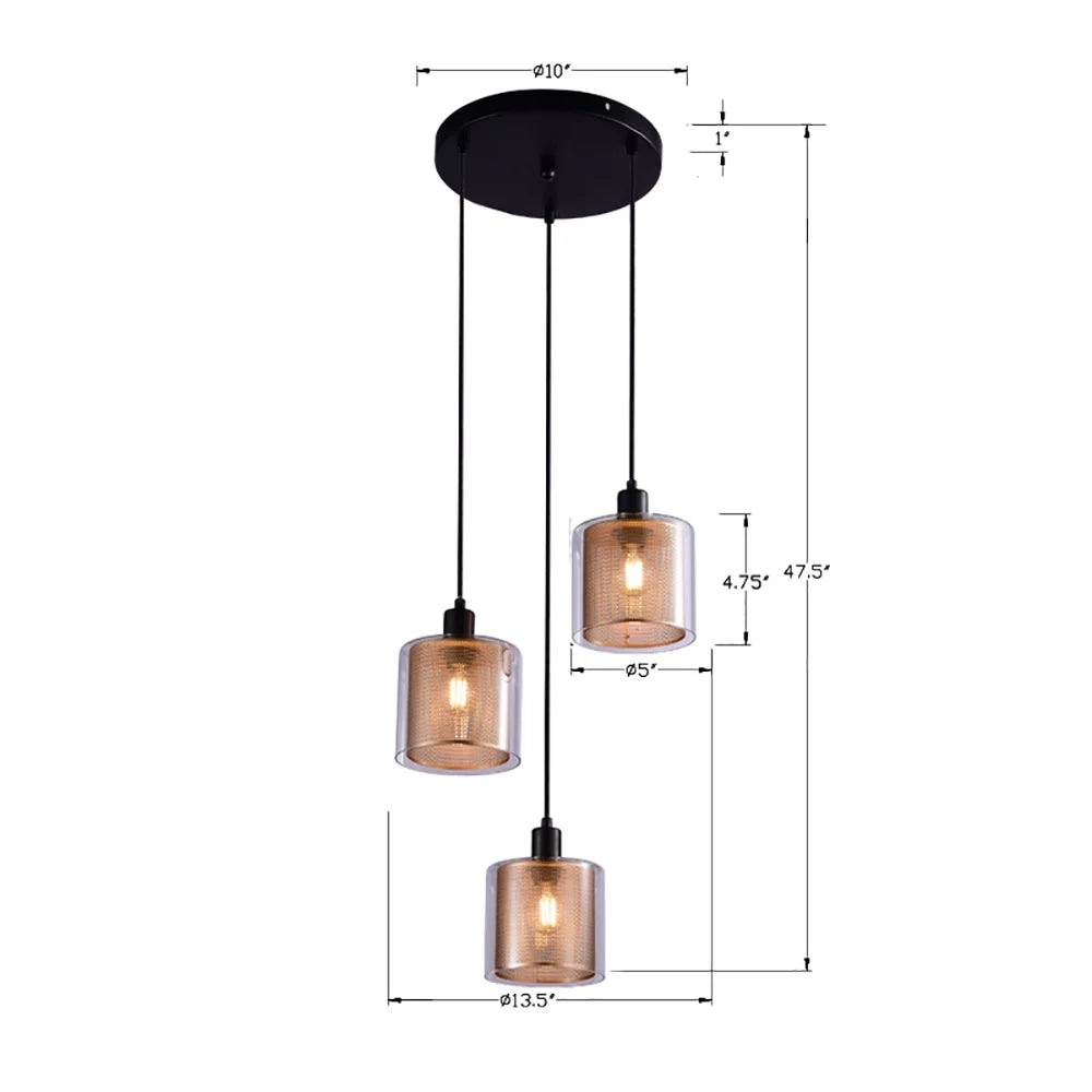 3-head Height Adjustable Gold Glass Chandelier T65216