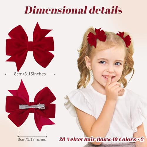 Velvet Hair Bows, 20PCS 3" Alligator Clips P1653