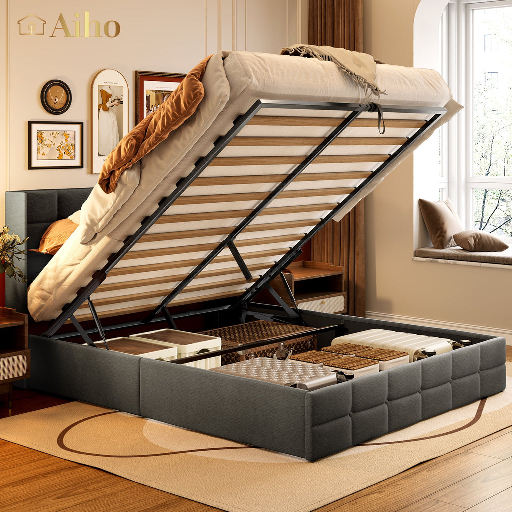 Queen Size Lift Up Storage Bed with Wingback Headboard N3638