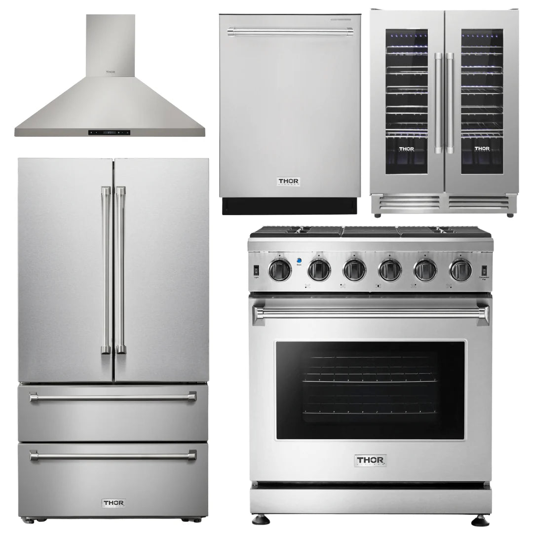 30 Gas Range, Range Hood, Refrigerator, Dishwasher, Wine Cooler R482027