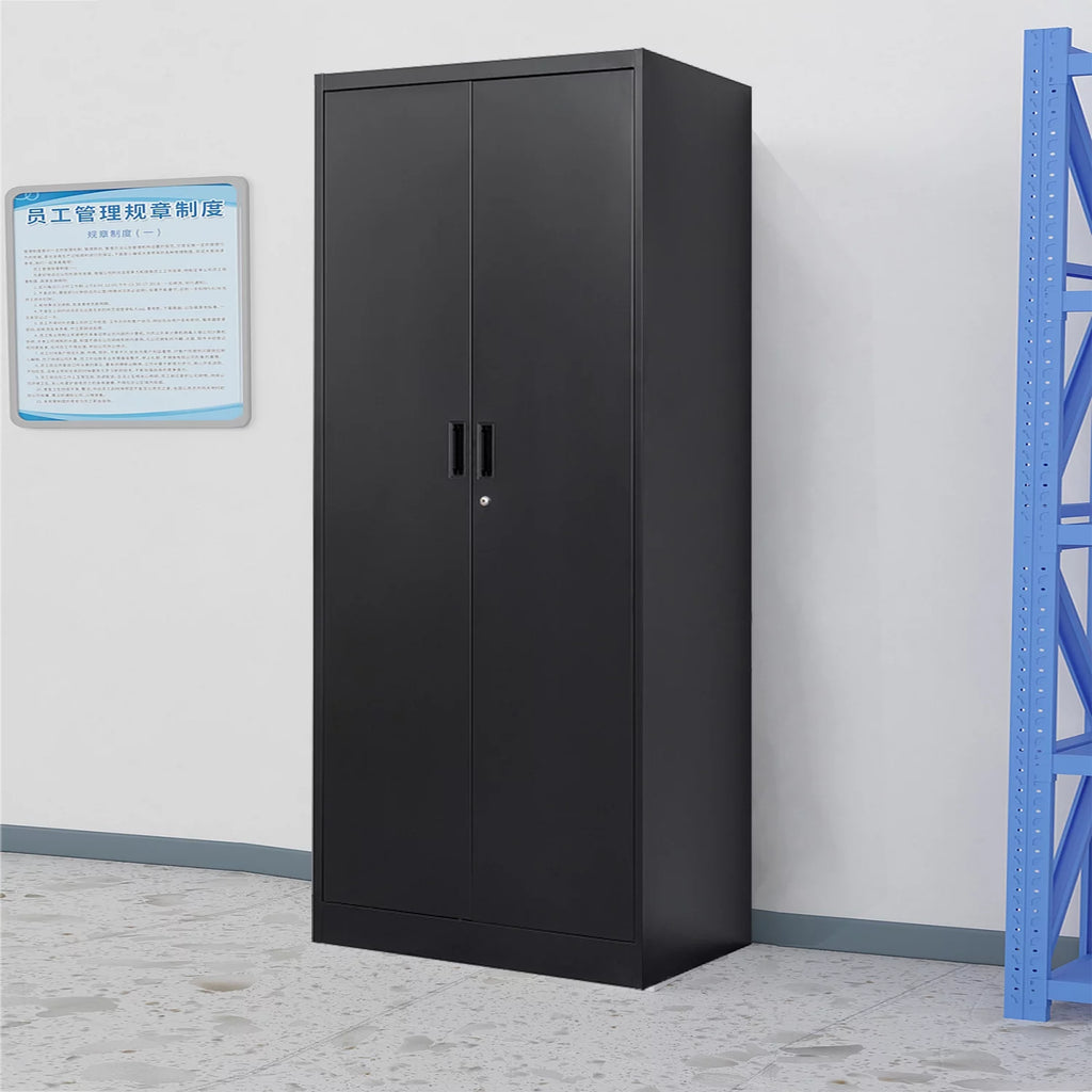 71" Black Metal Storage Cabinet with Lock and 4 Adjustable Shelves M8243