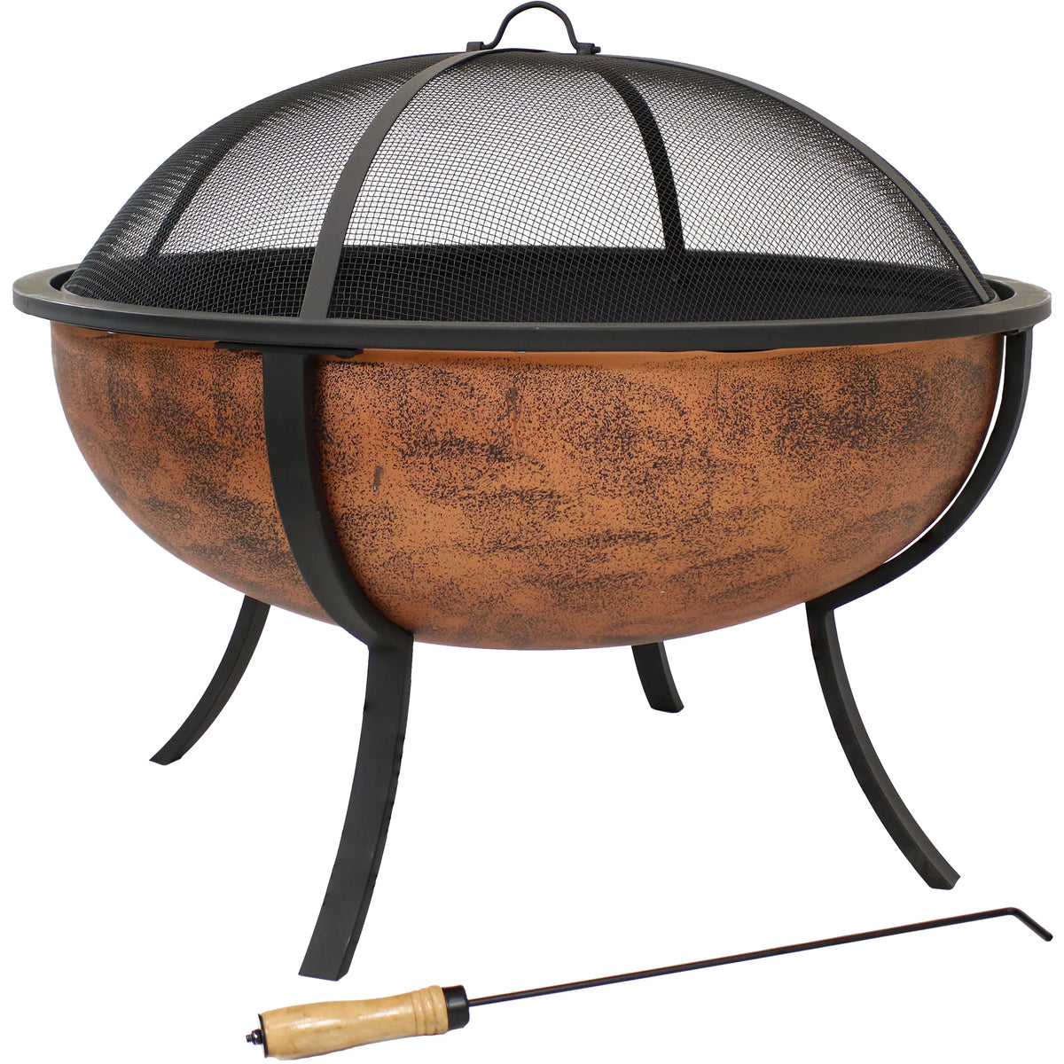 Copper Raised Outdoor Fire Pit Bowl with Spark Screen - 32" O4473