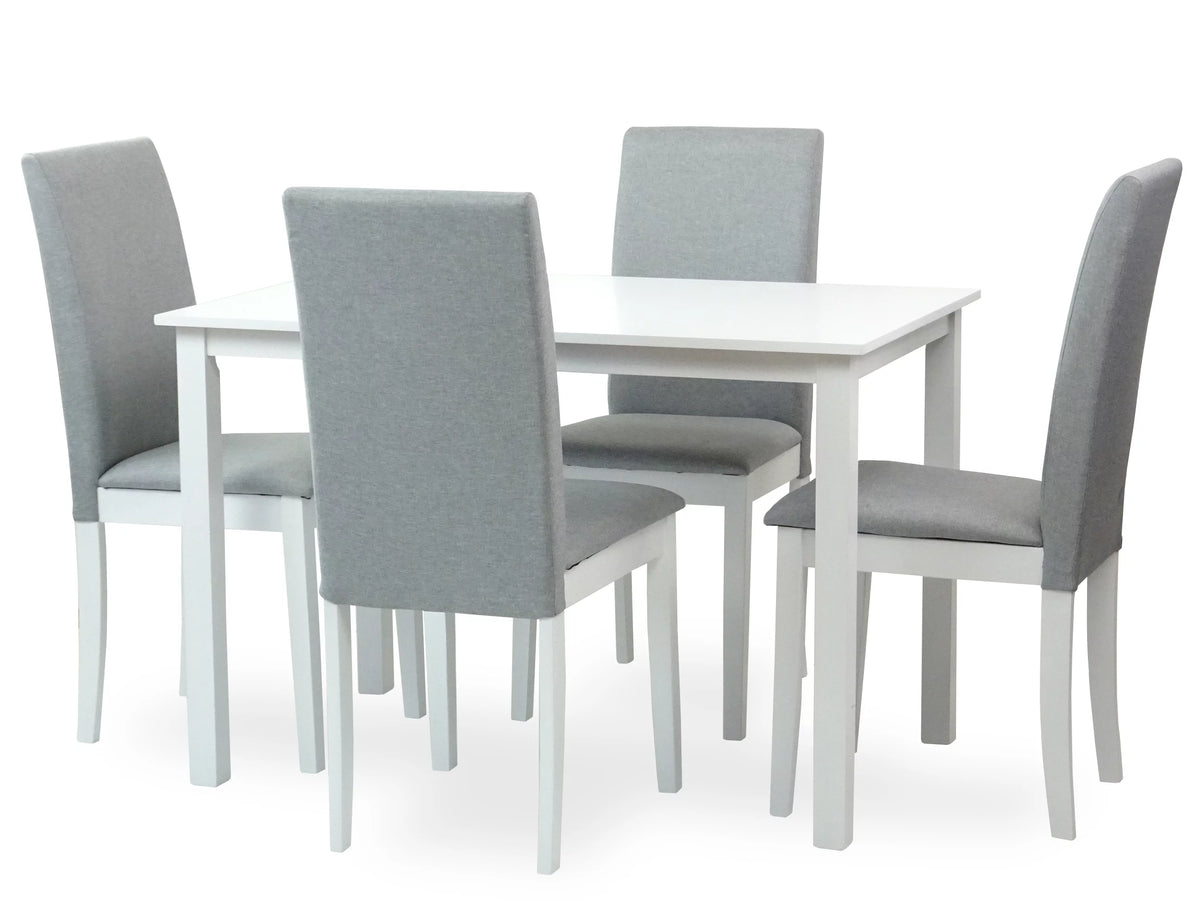 5 Pc Dining Table and 4 Side Chairs Solid Wood White Y725