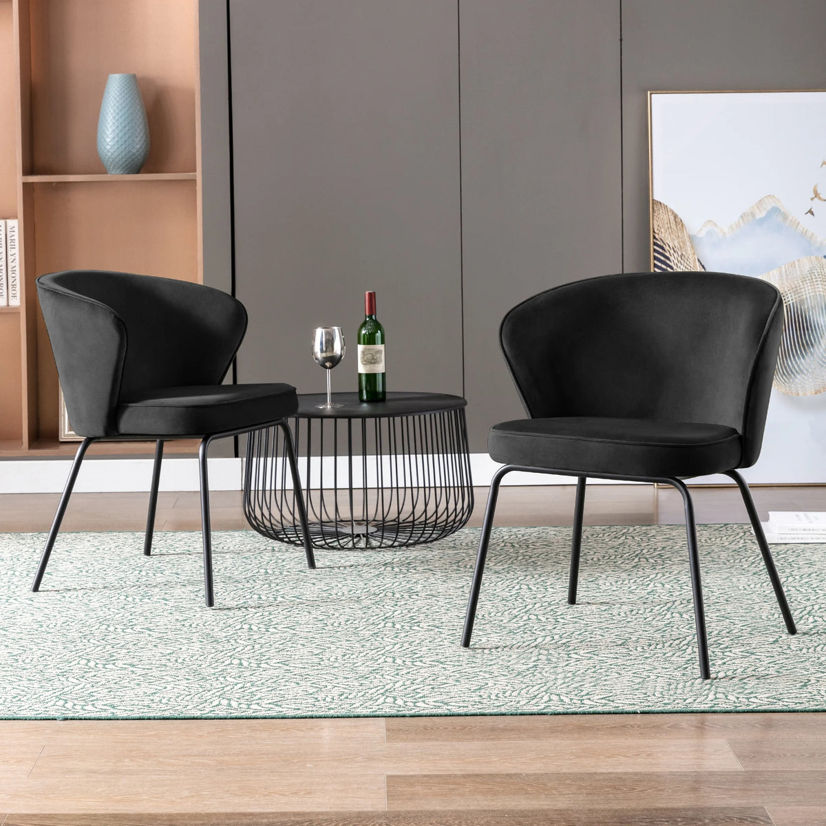 Velvet Wingback Dining Chairs Set of 2 with Black Metal Legs X4700