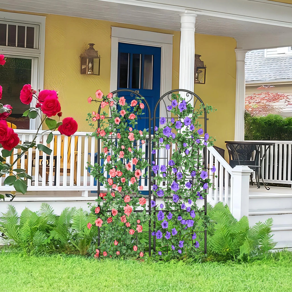 Metal Garden Arch Trellises 2 Pack Black Rust-Resistant D554