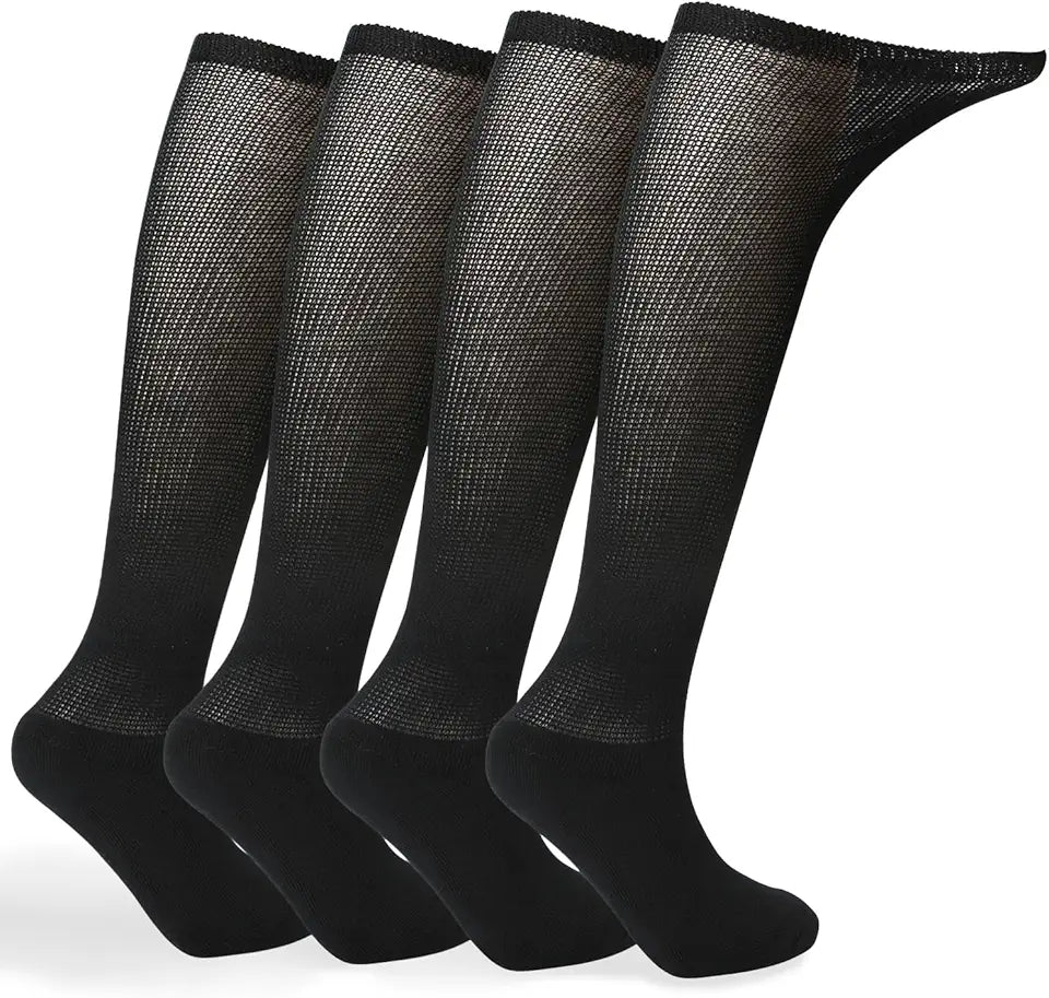 4 Pack Men’s Extra Wide Non-Binding Over The Knee Socks with Cushioned Sole B750493