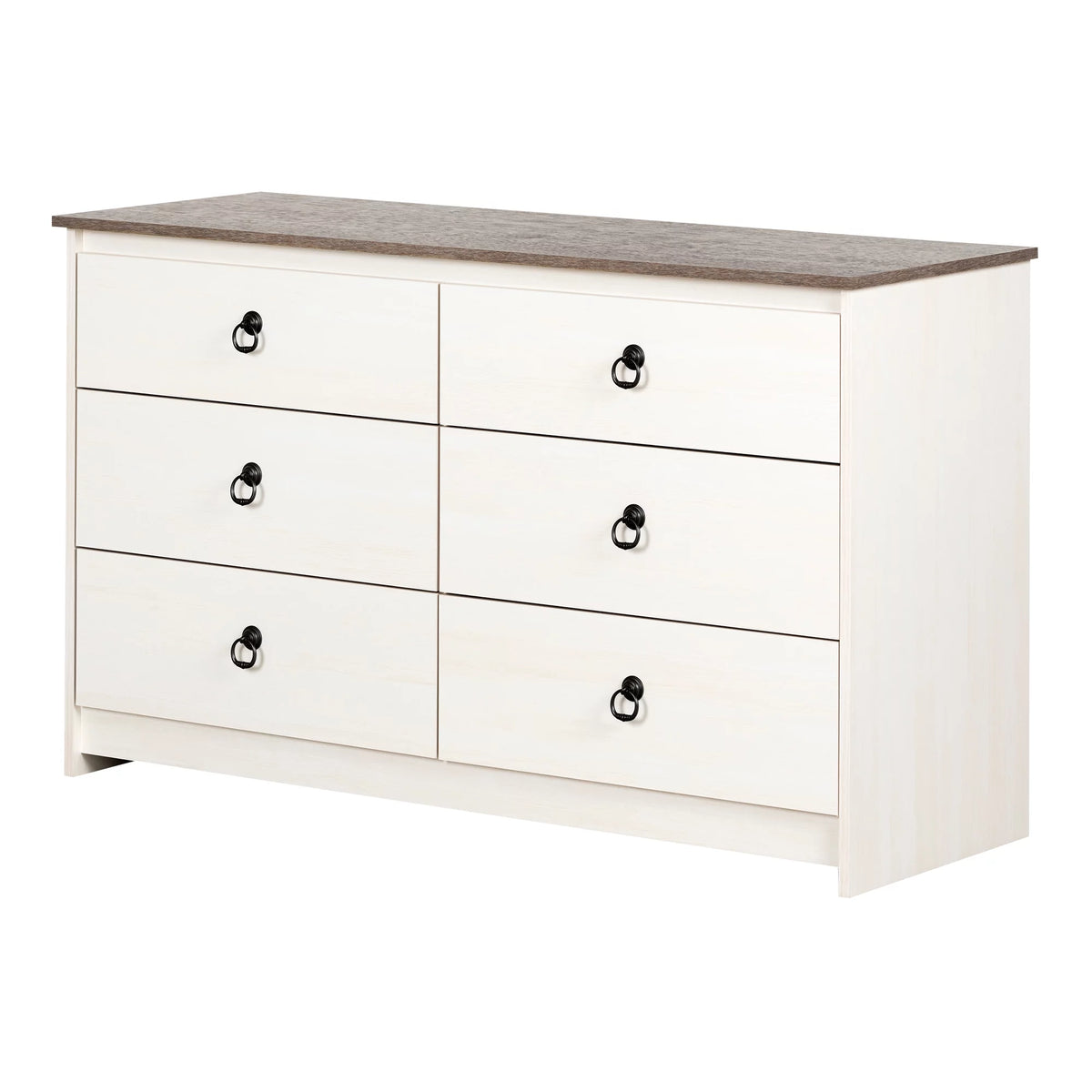 White and Weathered Oak 6 Drawer Double Dresser R2469