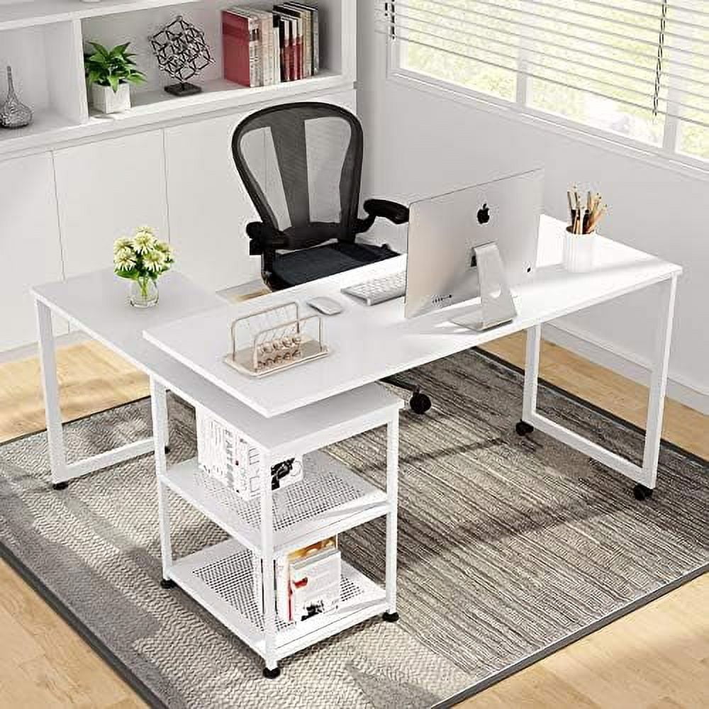 55 inch L-Shaped Corner Computer Desk with Shelves B3902