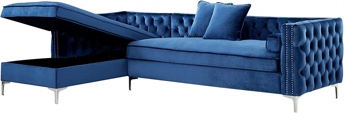 Navy Velvet Left Facing Chaise Sectional Sofa P80049