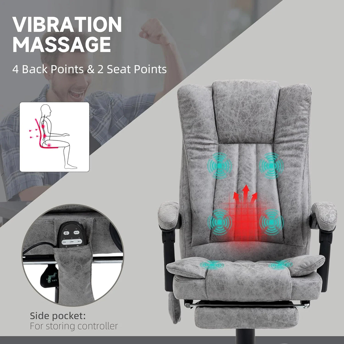 Gray Microfiber High Back Office Chair with Massage and Footrest U646279
