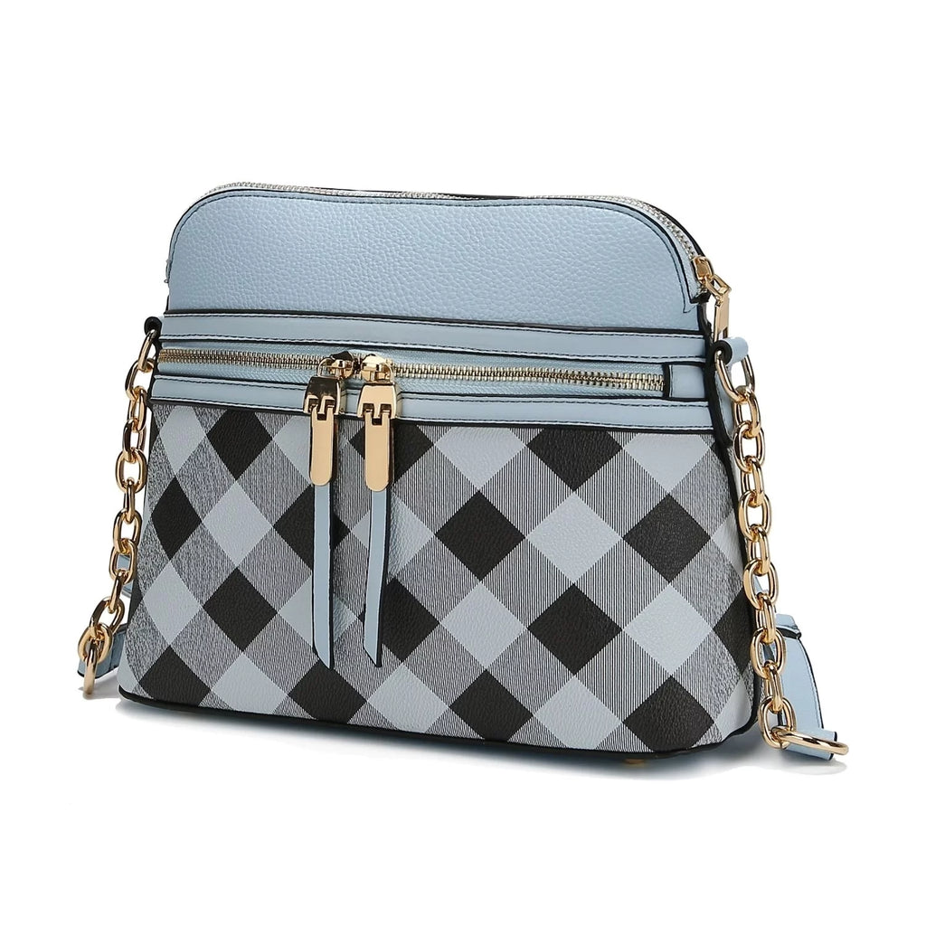 Navy Checkered Vegan Leather Crossbody Handbag K6796