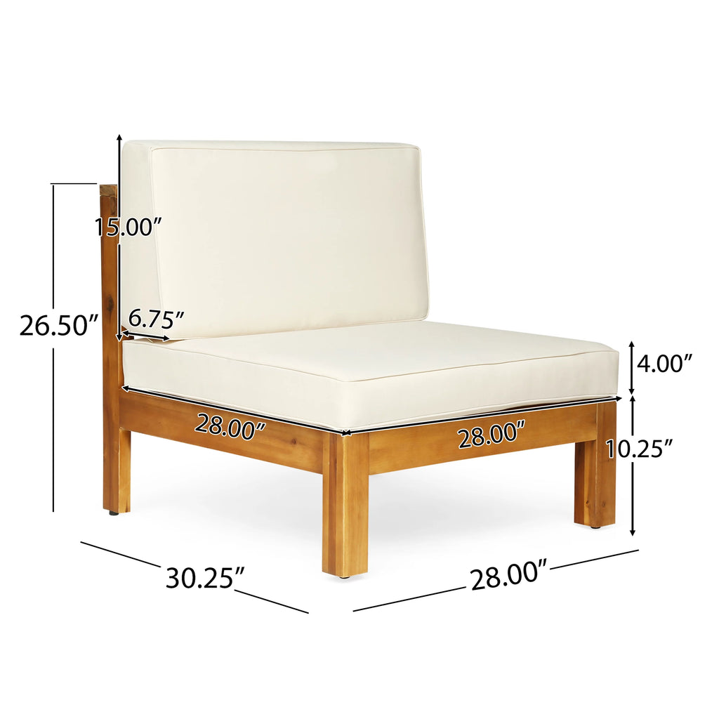 Beige and Teak Acacia Wood Sofa and Table Set T220