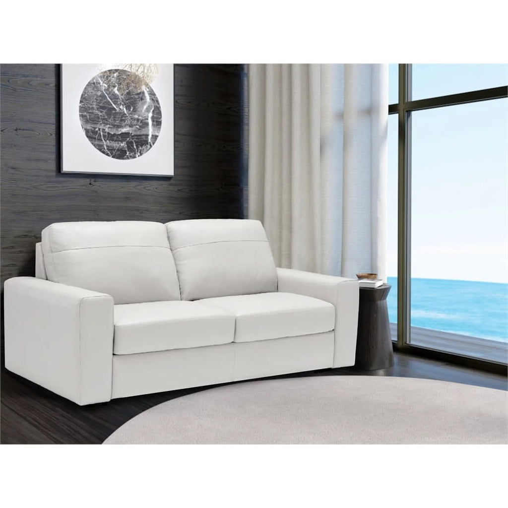 White Leather Sofa Sleeper with Full Size Pull Out Mattress S65696
