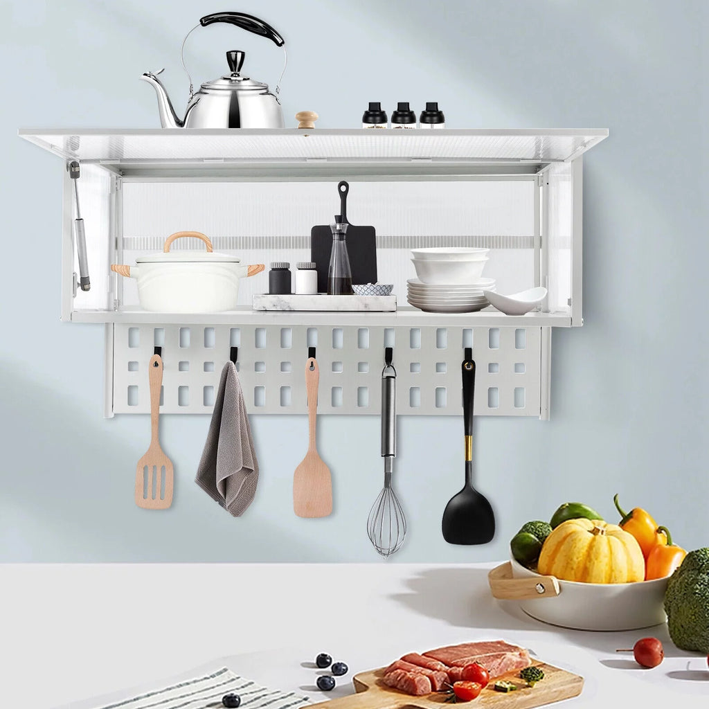 White Wall Mounted Cabinet with 5 Hooks E720