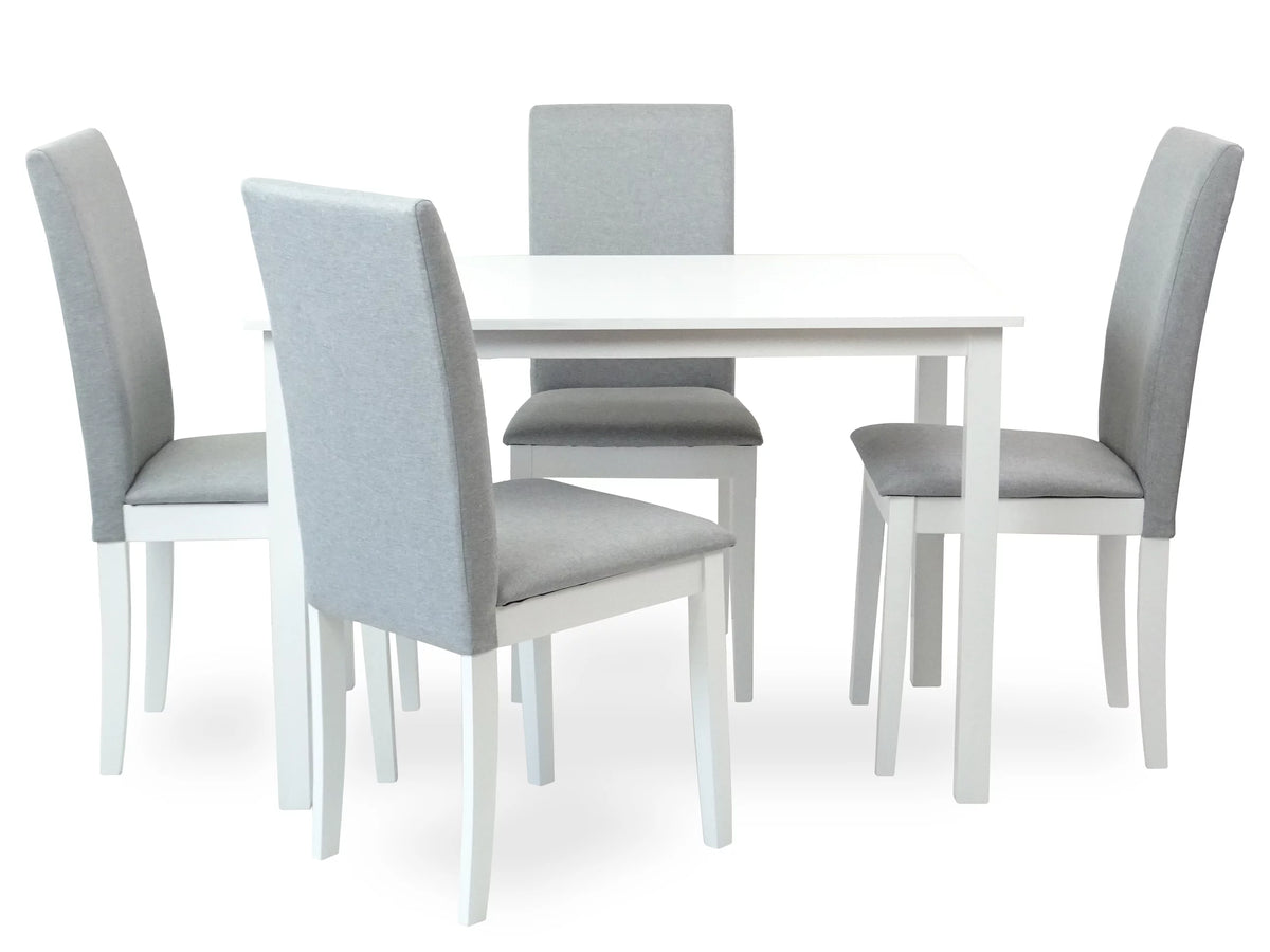 5 Pc Dining Table and 4 Side Chairs Solid Wood White Y725