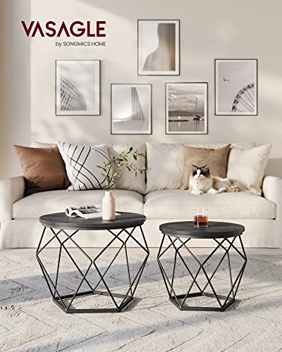 Round Coffee Table Set of 2 Steel Frame I5360