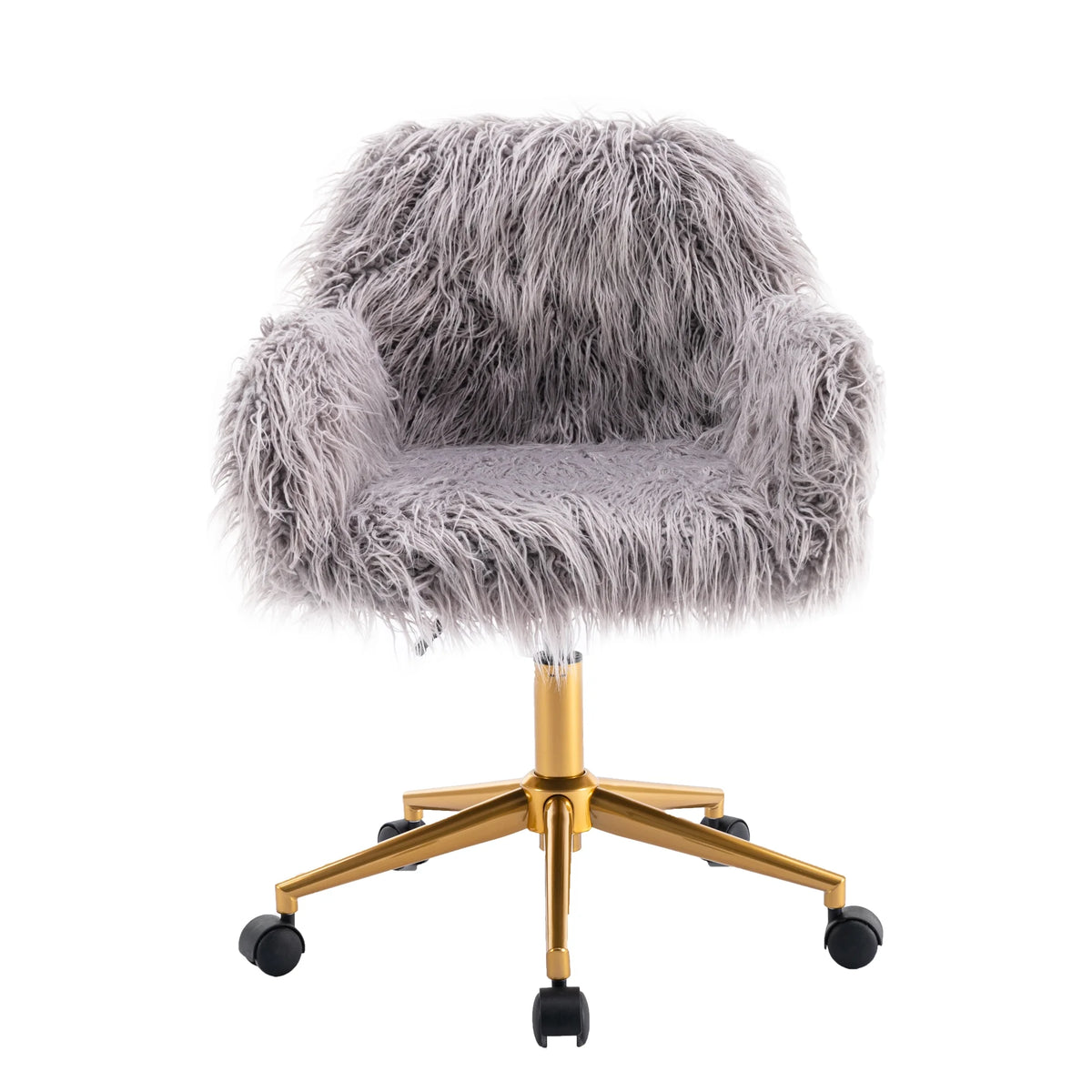 Gray Faux Fur Upholstered Swivel Vanity Chair O4386