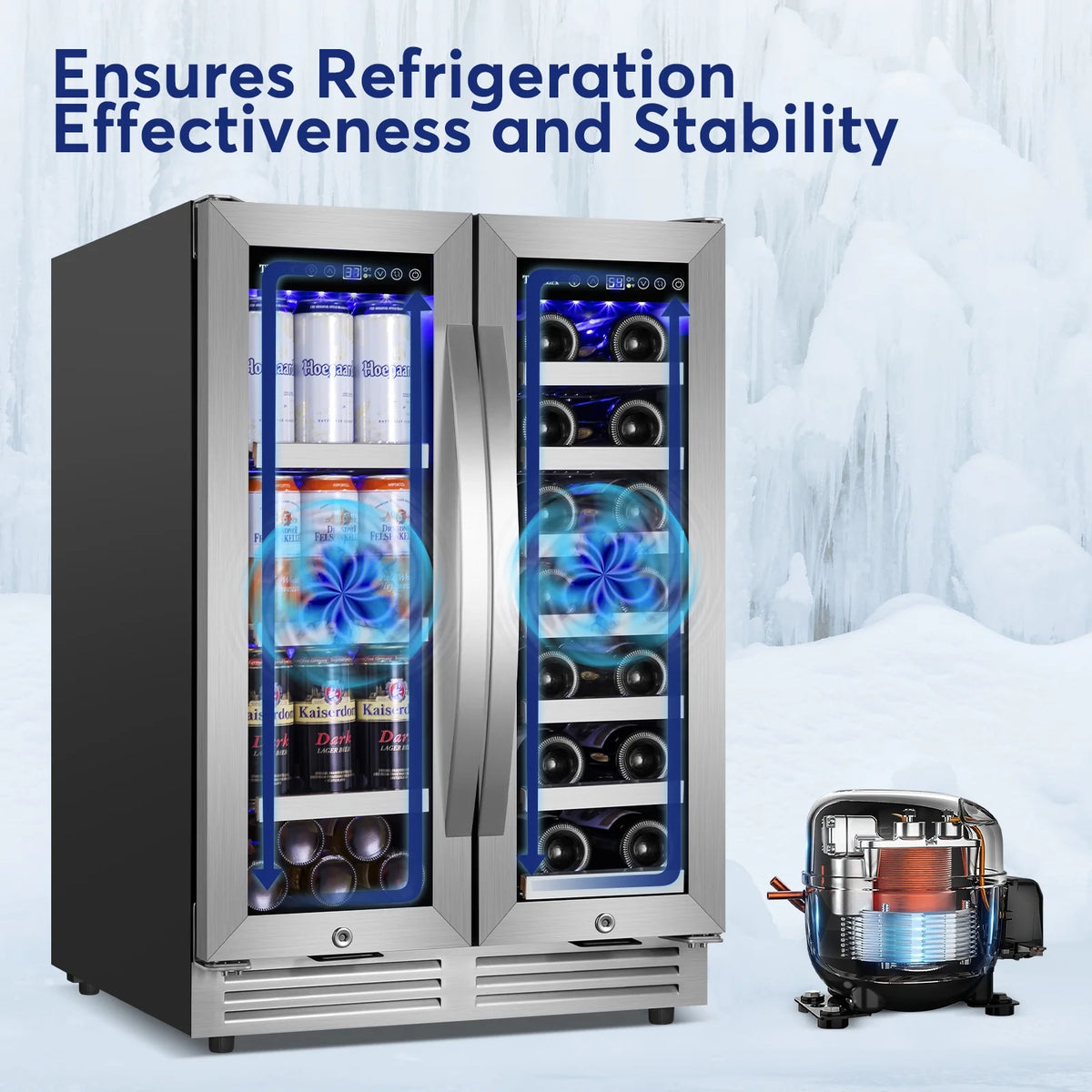 Built in Wine Cooler Beverage Cooler 18-Wine Bottles and 57 Cans Dual Zone S9440