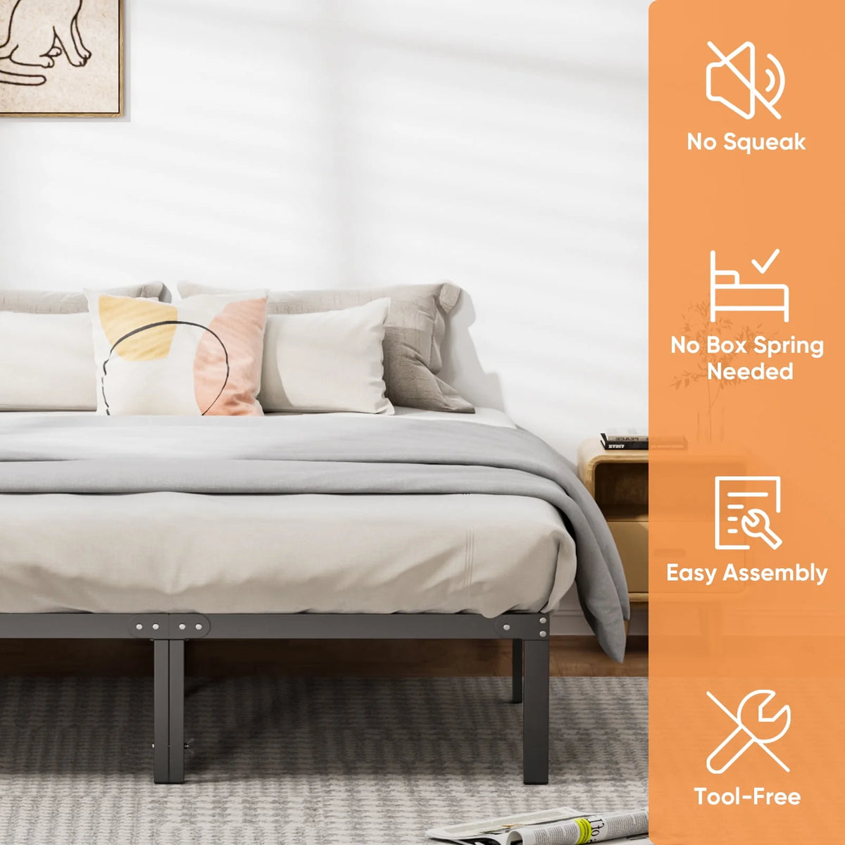 Queen Size Black Metal Platform Bed Frame L104