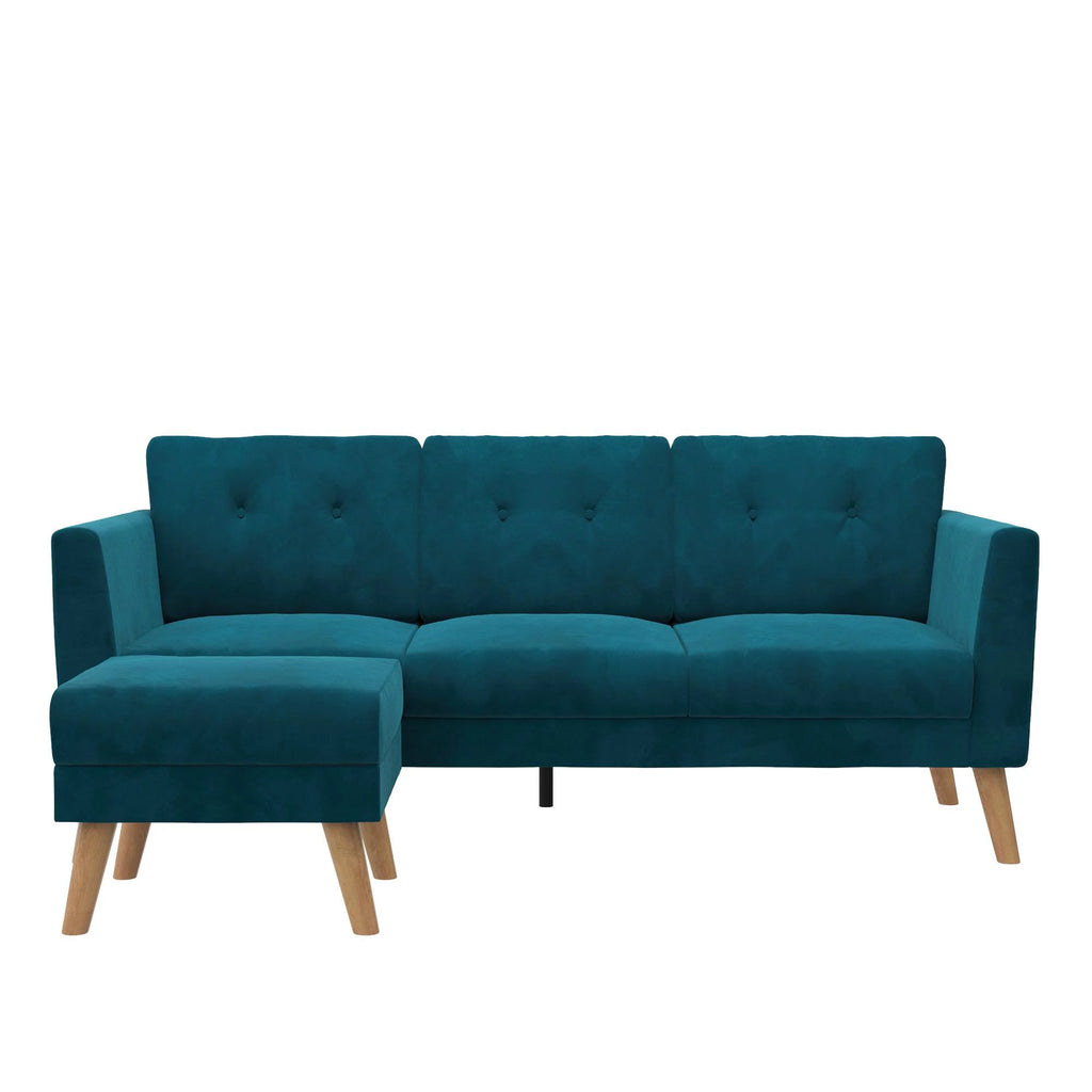 Blue Velvet Upholstered Sectional Sofa with Ottoman W5771