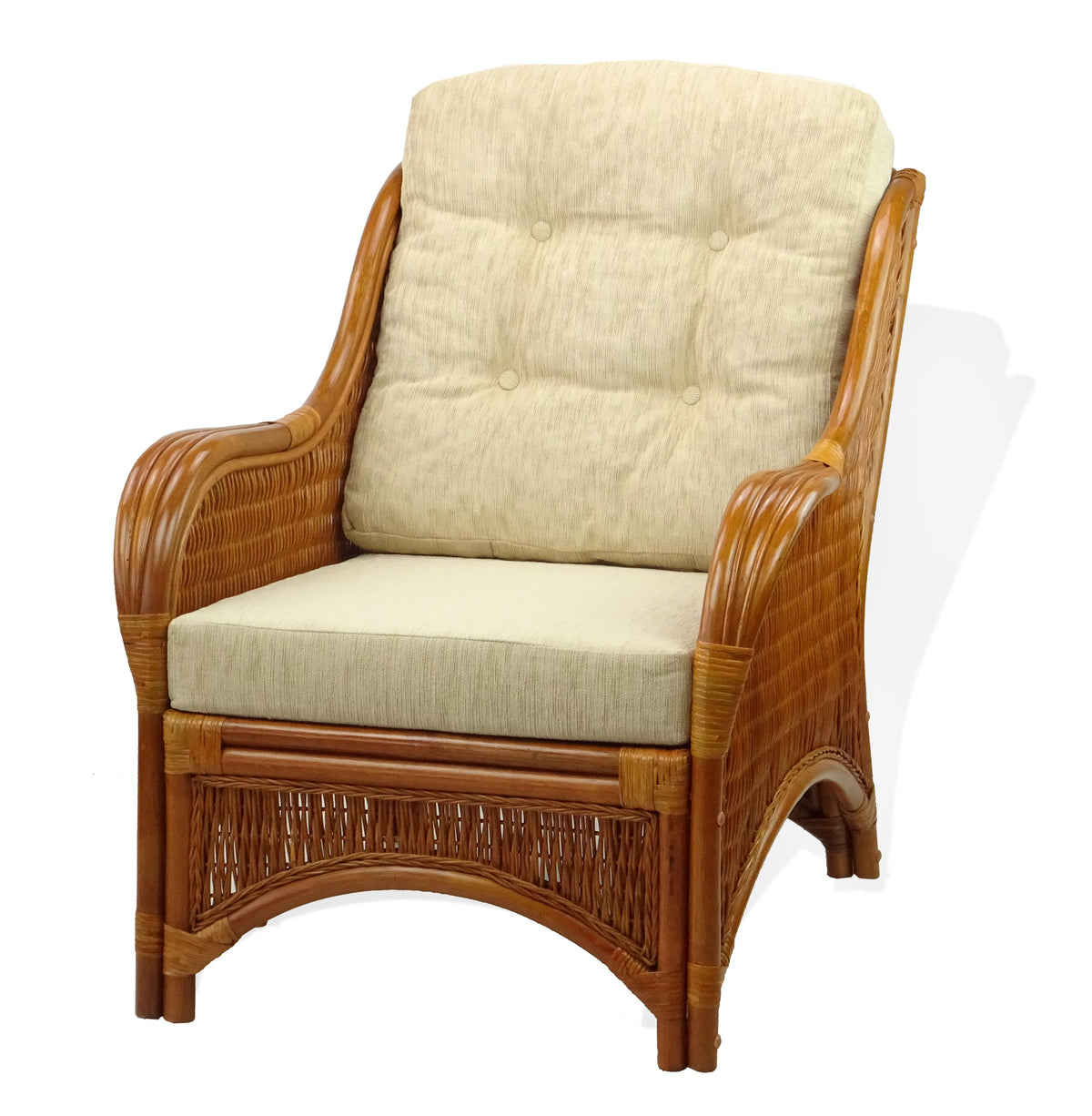 Natural Rattan Wicker Armchair with Cream Cushions S6594